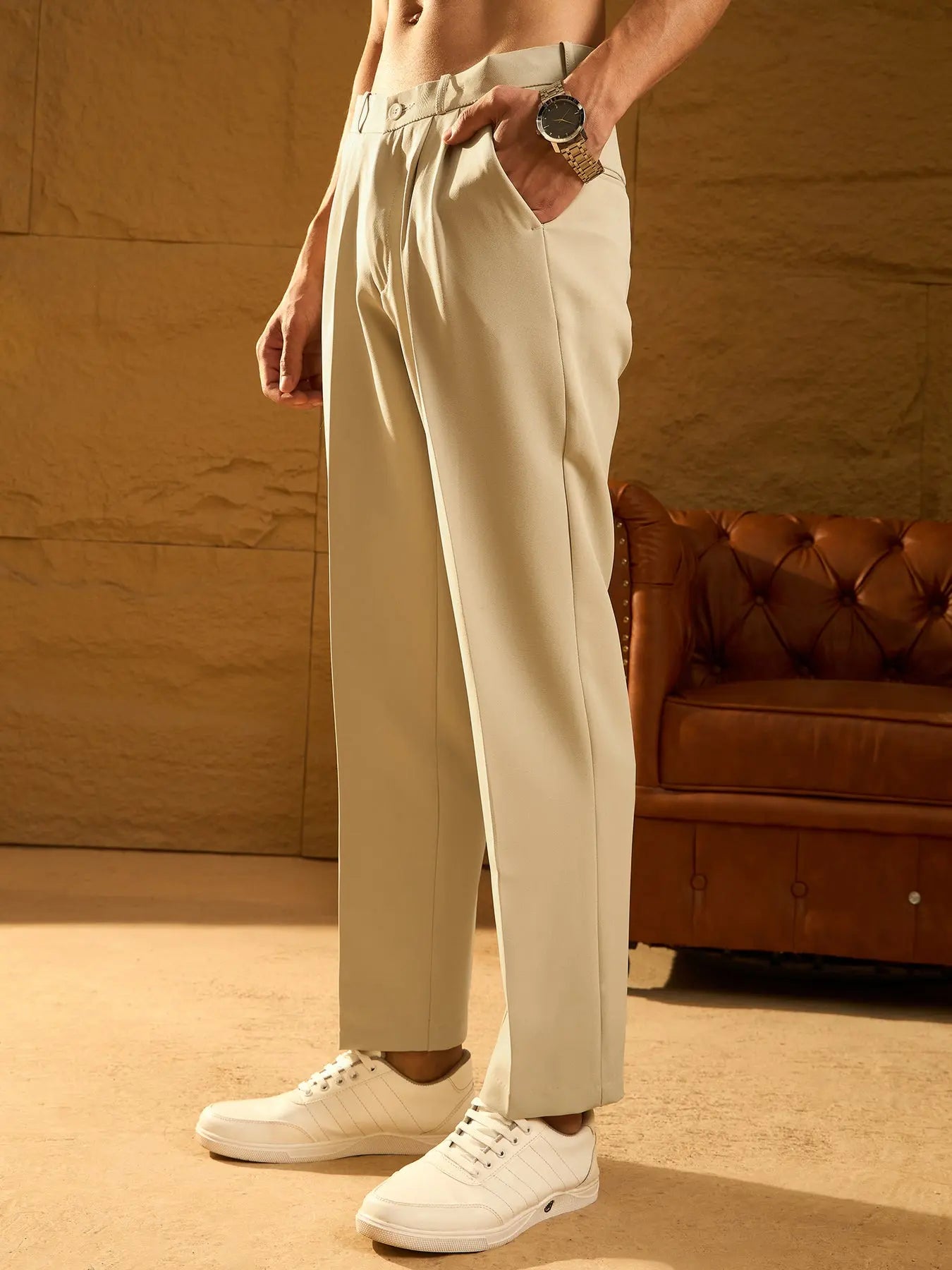 BEIGE DOUBLE PLEATED PANT