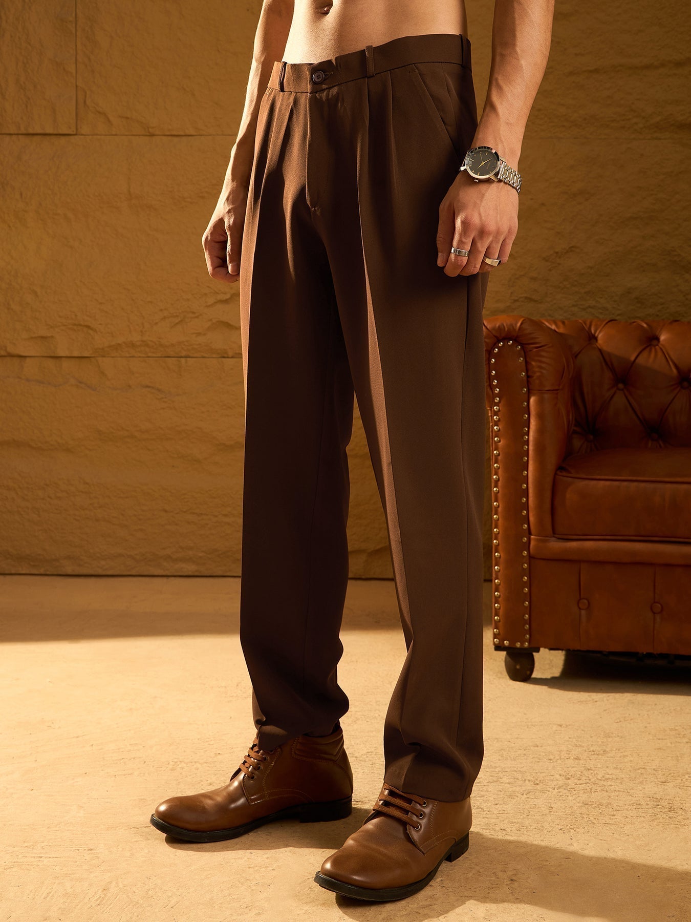 BROWN DOUBLE PLEATED PANT