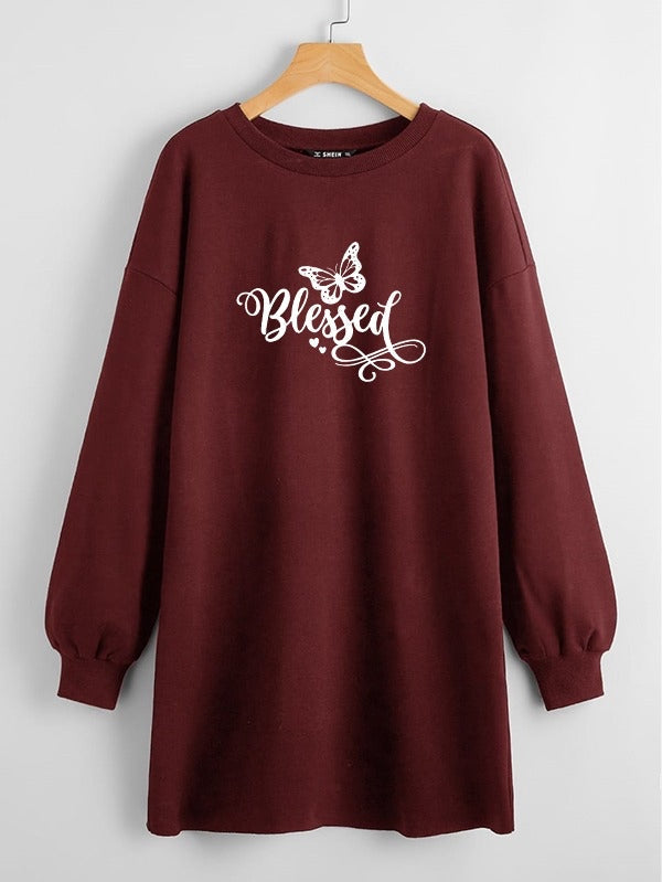 LONG LENGTH SWEATSHIRT MAROON BLESSED BUTTERFLY