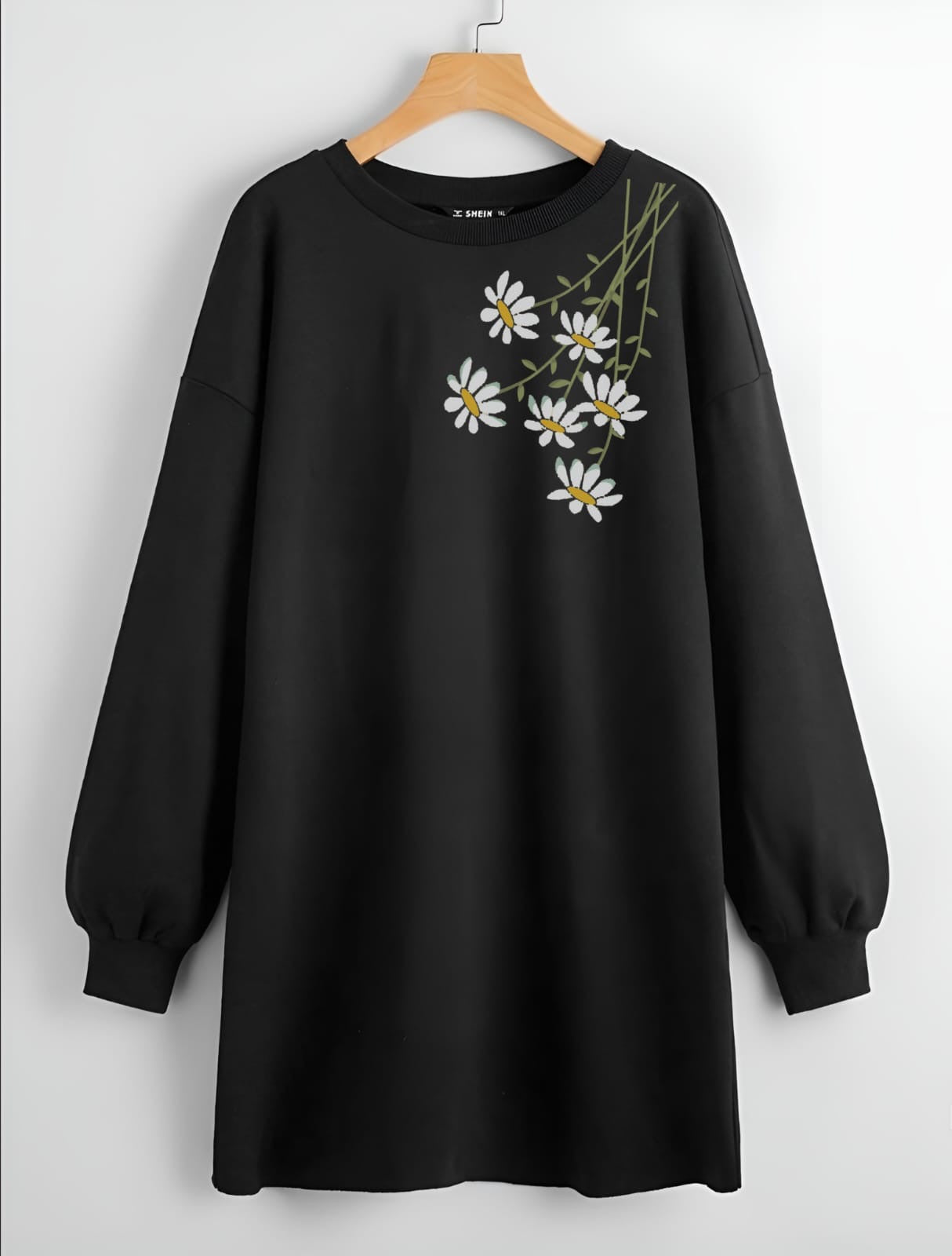 LONG LENGTH SWEATSHIRT BLACK SIDE DAISY