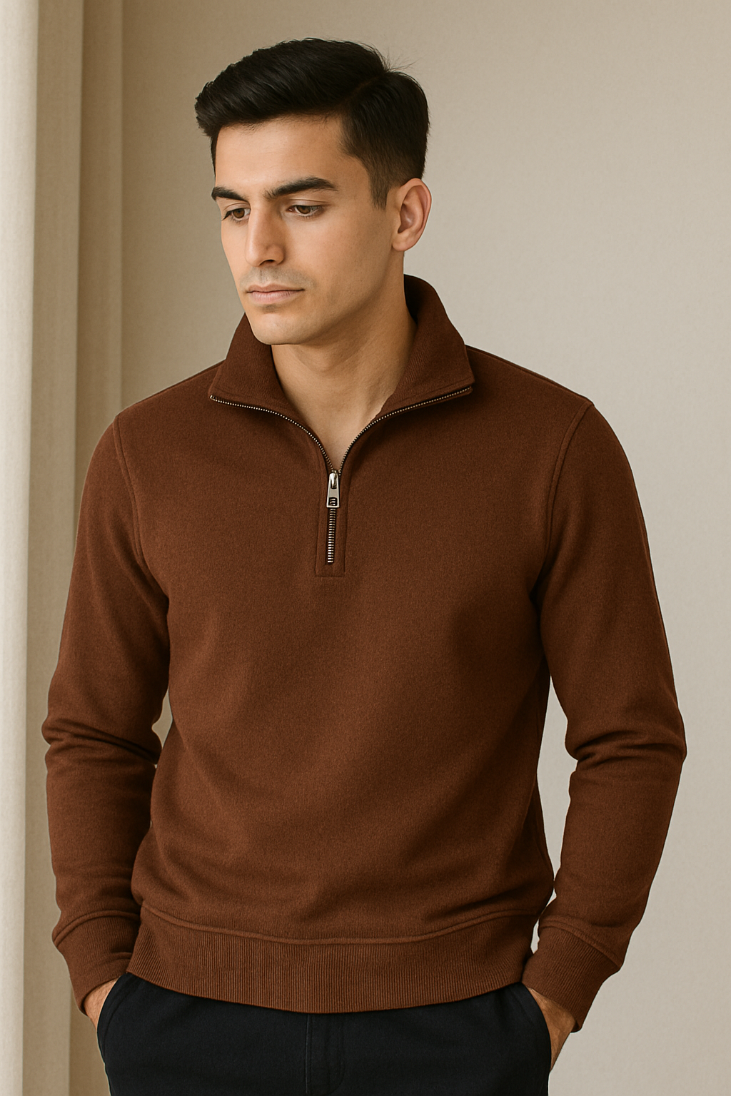 Quarter Zip Sweatshirt Brown