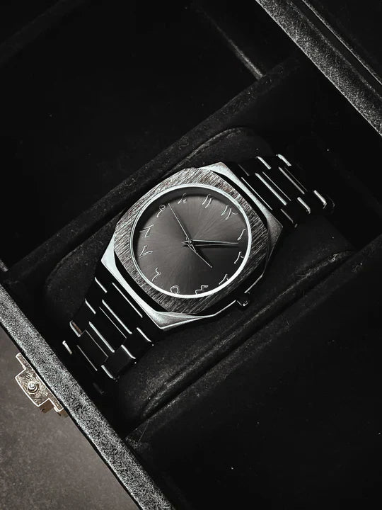 Black Arabic Aura Watch - Stainless Steel