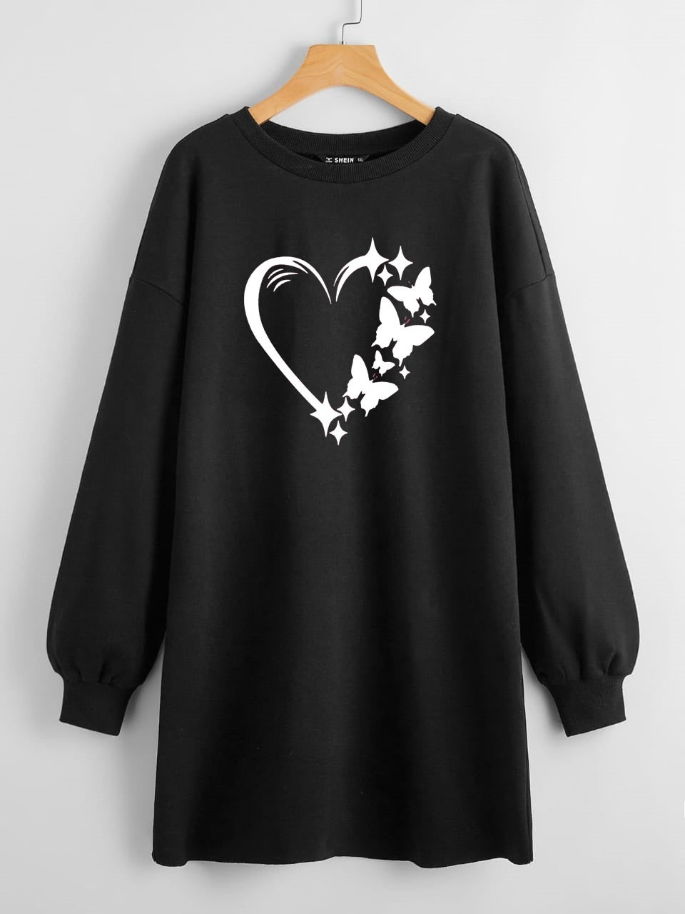 LONG LENGTH SWEATSHIRT HEART BUTTERFLY