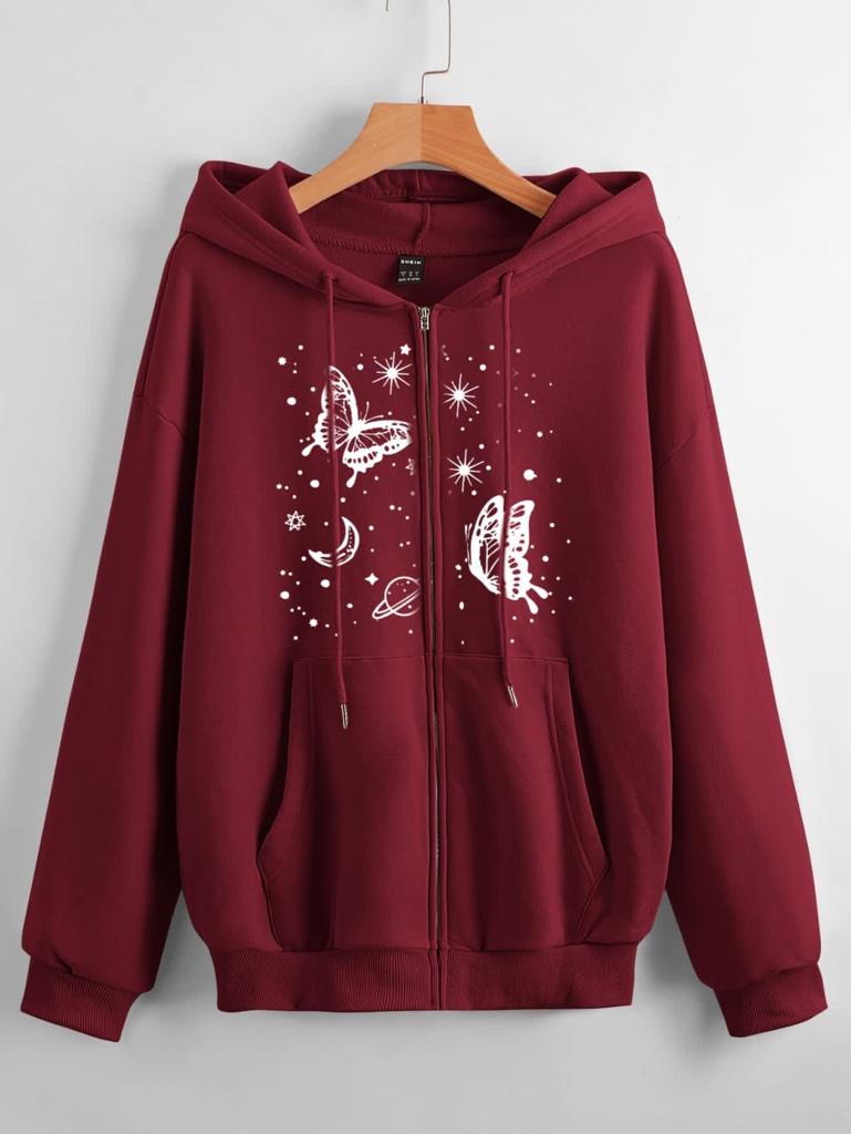 MAROON BUTTERFLY GALAXY ZIPPER