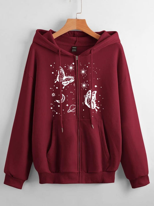 MAROON BUTTERFLY GALAXY ZIPPER