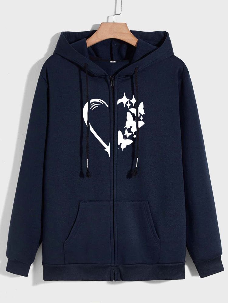 NAVY BUTTERFLY HEART ZIPPER