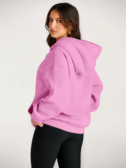 Women's Pink Plain Hoodie