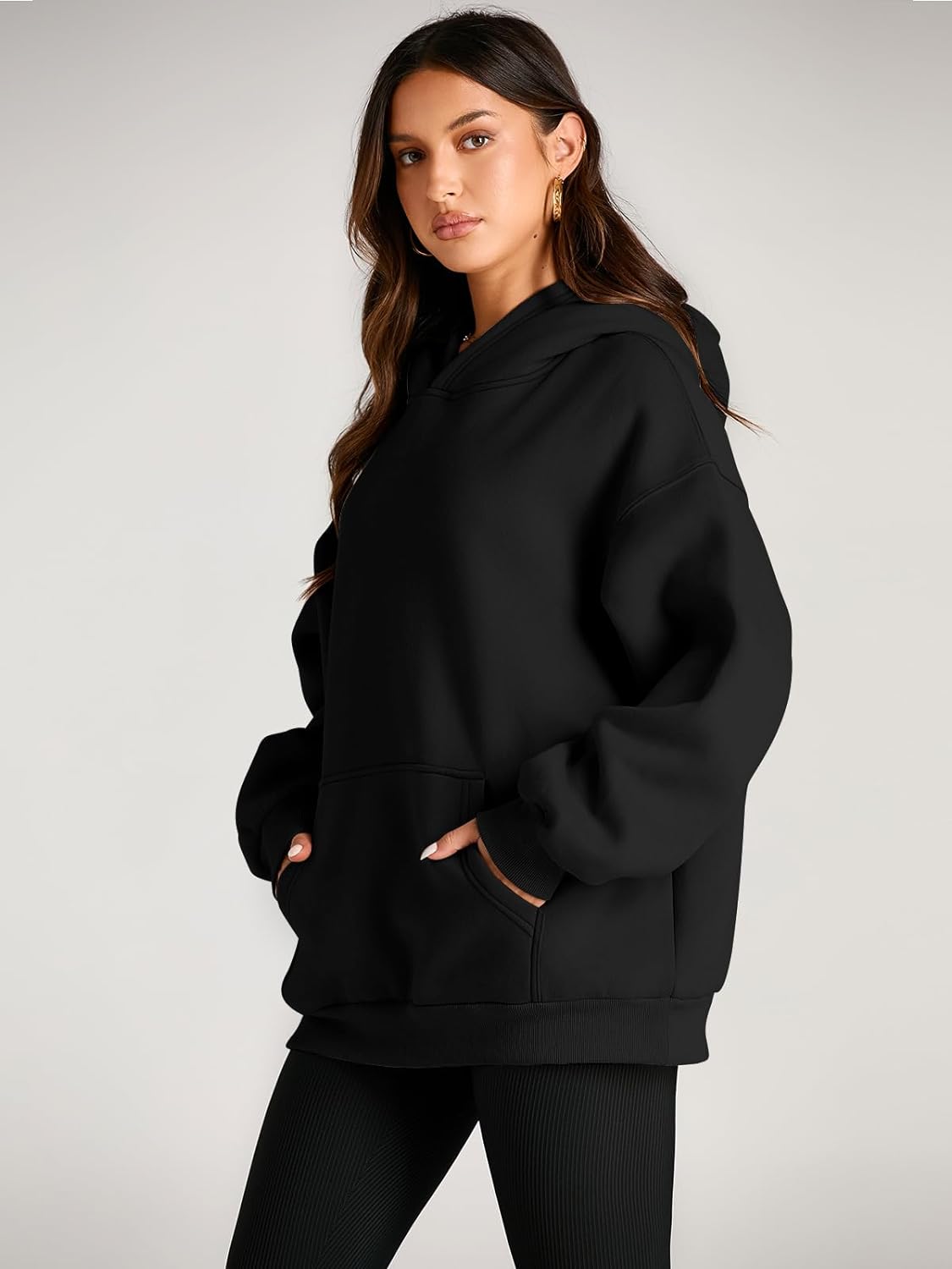 Women's Black Plain Hoodie