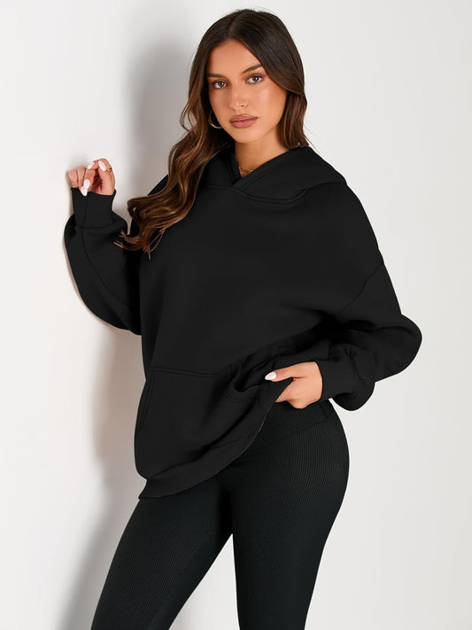 Women's Black Plain Hoodie