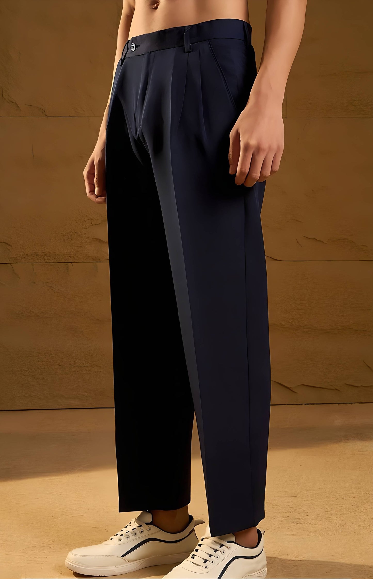 NAVY BLUE DOUBLE PLEATED PANT