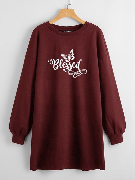 LONG LENGTH SWEATSHIRT MAROON BLESSED BUTTERFLY