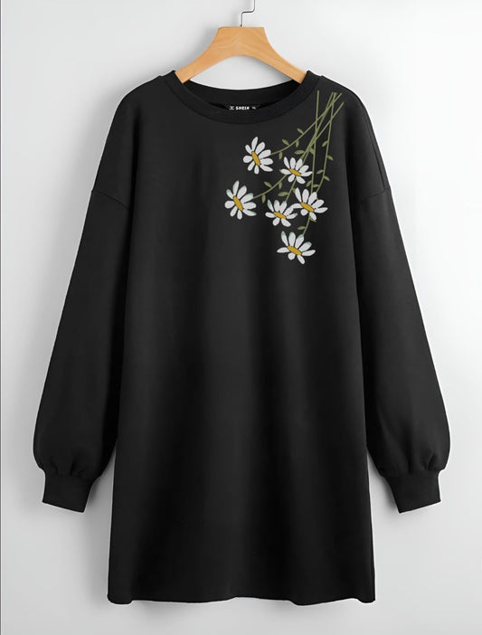 LONG LENGTH SWEATSHIRT BLACK SIDE DAISY