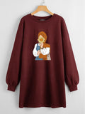 LONG LENGTH SWEATSHIRT MAROON GIRL SCARF SUNFLOWER