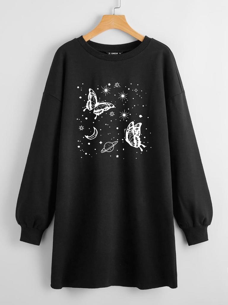 LONG LENGTH SWEATSHIRT BUTTERFLY GALAXY