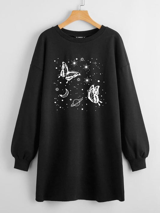 LONG LENGTH SWEATSHIRT BUTTERFLY GALAXY