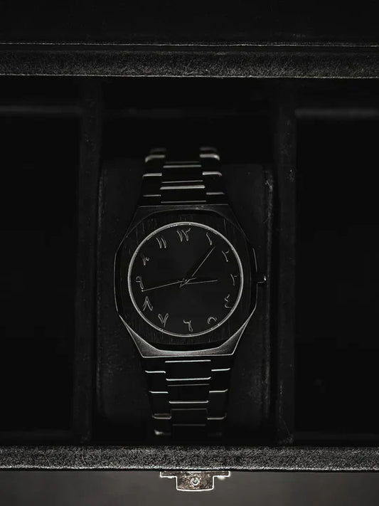 Black Arabic Aura Watch - Stainless Steel