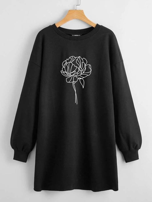 LONG LENGTH SWEATSHIRT BIG ROSE OUTLINE