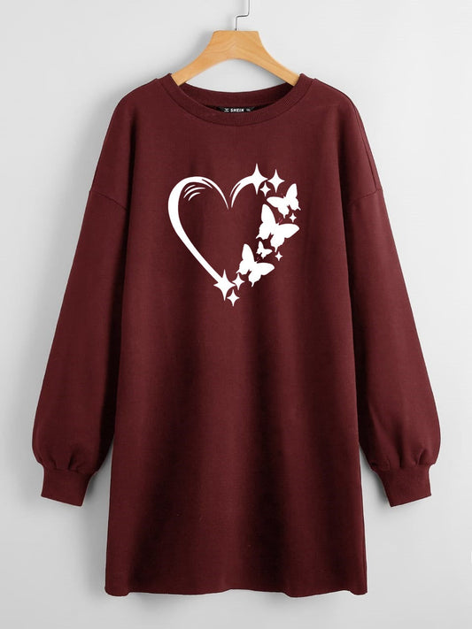 LONG LENGTH SWEATSHIRT HEART BUTTERFLY