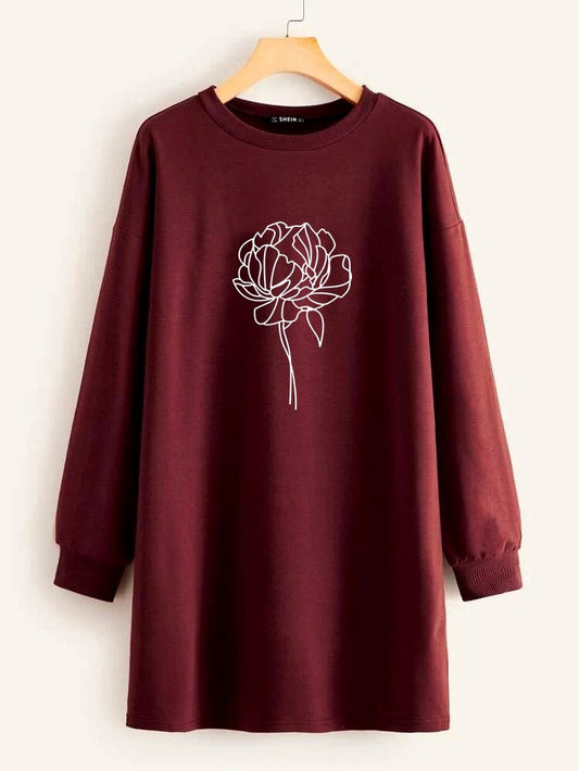LONG LENGTH SWEATSHIRT BIG ROSE OUTLINE